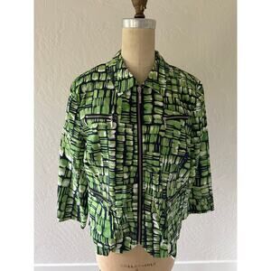 ERIN LONDON | Womens Geometric Full Zip Cotton Jacket Size Petite Large Stretch